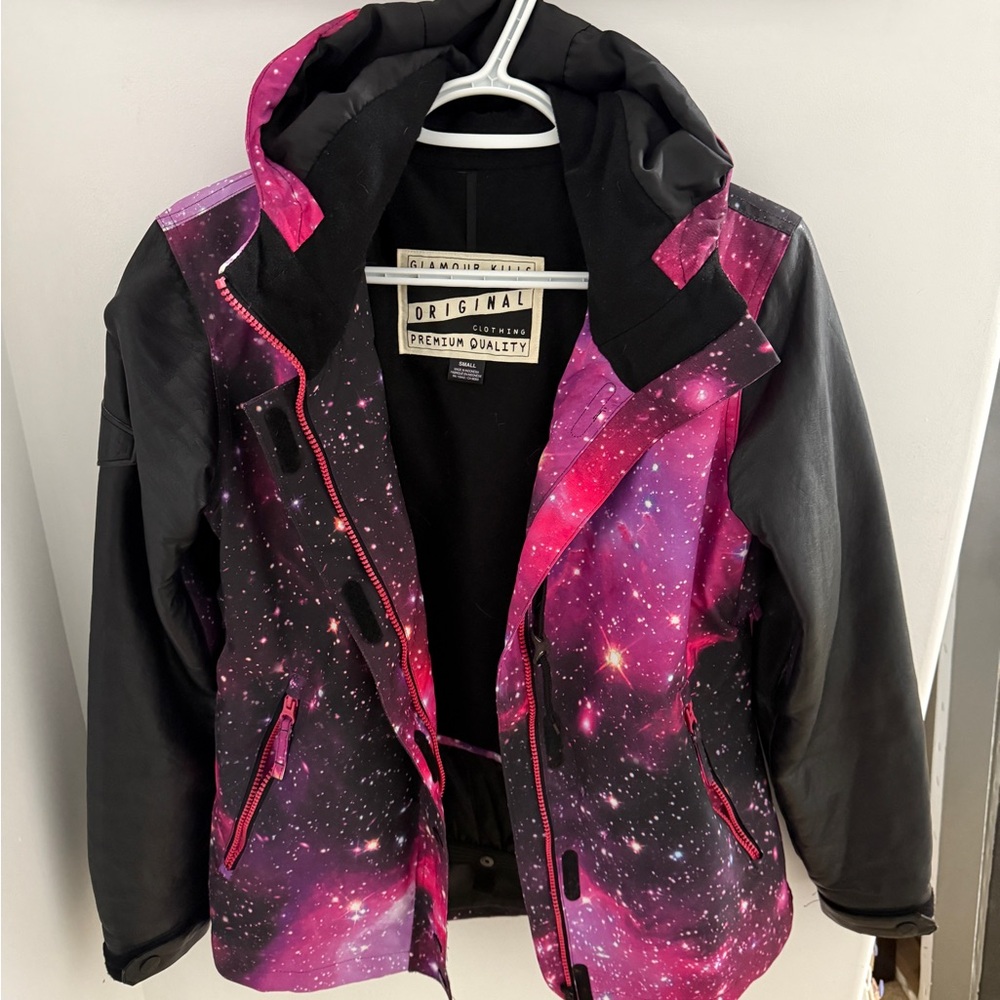 Glamour Kills Freshies Pink Galaxy 10K Snowboard Jacket with Black Sleeves